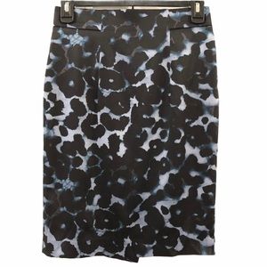 Ann Taylor Blue & Black Leopard Print Silk Pencil Skirt - Size 0P 0 Petite